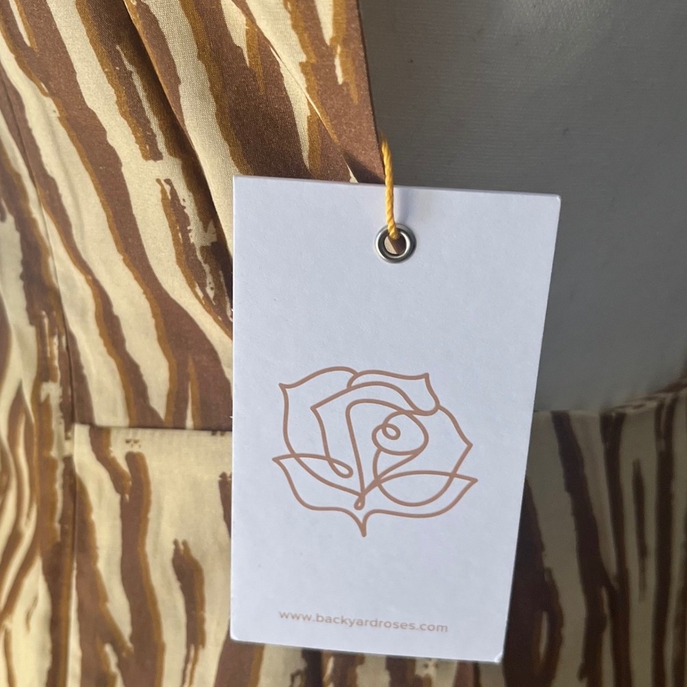 Backyard Roses Ryder Midi Dress Womens‎ Tan Brown Abstract Print Ruched Cinch XL - Picture 4 of 6